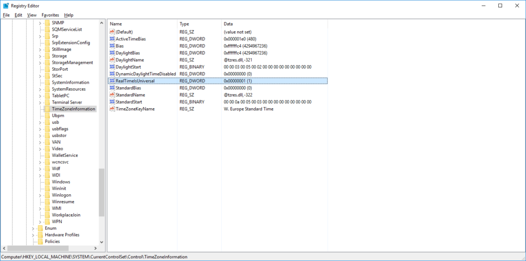 Configure Windows to support UTC clock - step 02