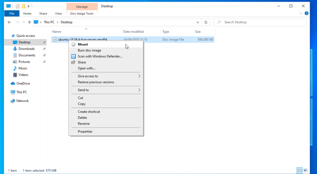 Mount ISO files in Windows - step 1