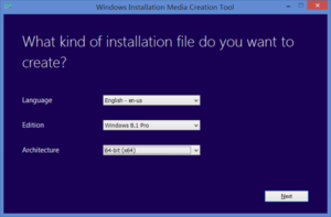 Windows installation media creation tool