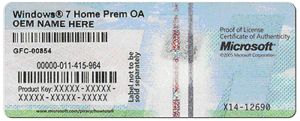 Example of Windows licence sticker